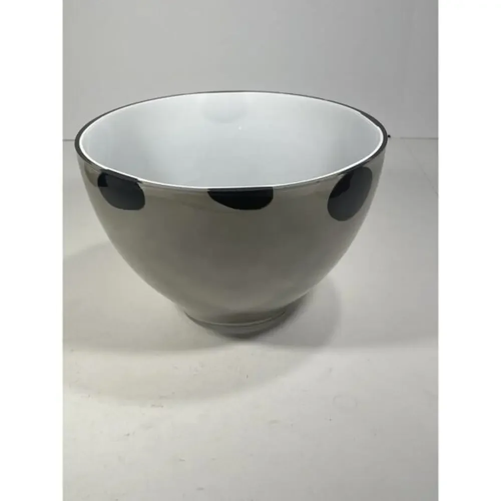 Large Gray With Black Oval Design Art Painted Glass Round Bowl Tall *read Descri